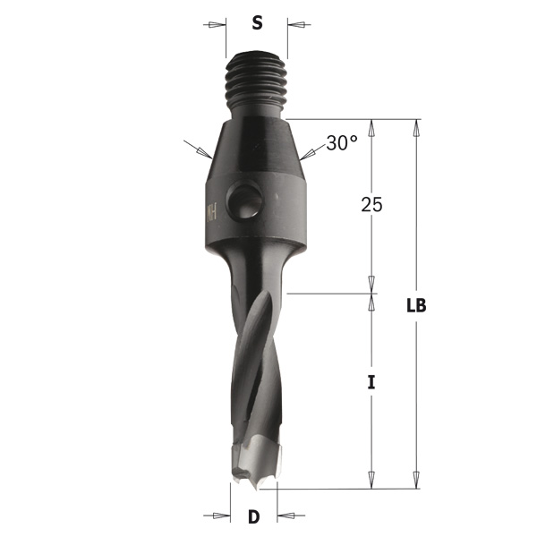 Dowel Drills with Threaded Shank without Countersink, M10/30°